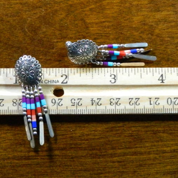 Navajo Pierced Earrings Necklace Set Sterling Silver Turquoise Vintage - Picture 14 of 14